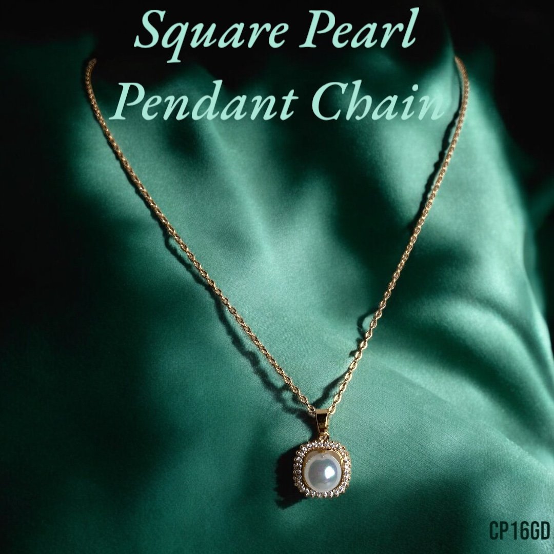 Square Pearl Pendant Chain - Gold